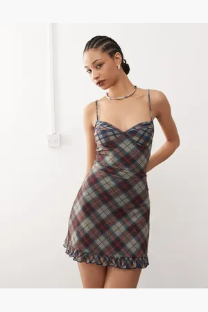 Motel Zeinari check mesh mini cami dress in navy