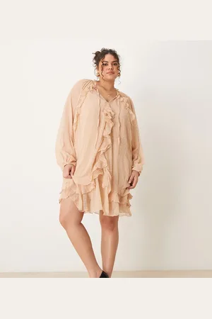 ASOS ASOS DESIGN Curve dobby chiffon mini dress with ruffles & blouson sleeve in -Green