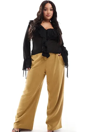 ASOS ASOS DESIGN Curve tailored high waist seam detail wide leg linen look pants in -Green