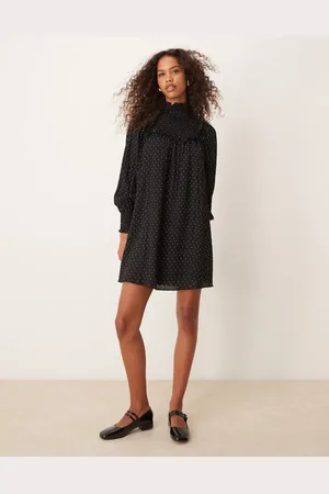 Glamorous Smock ruffle high neck mini dress in -Black