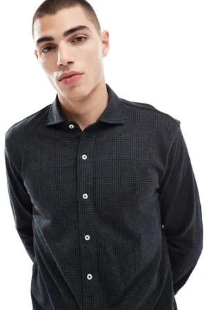 Ralph Lauren Estate collar prince of wales check print jersey shirt in -Grey