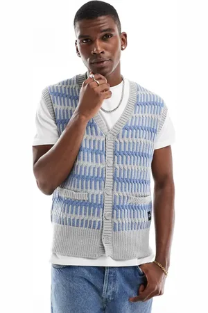 Native Youth Braided knit waistcoat in grey and blue-Green