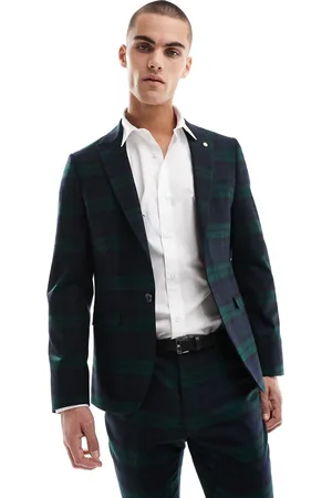 Twisted Tailor Suit jacket in green and navy check (part of a set)