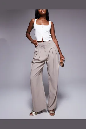 River Island Pleated wide leg pants in -Neutral