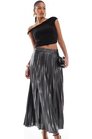 ONLY Pleated maxi skirt in grey metallic
