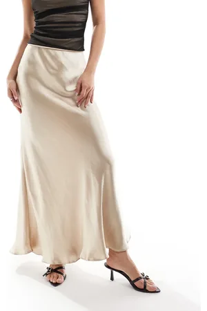 Threadbare Maxi satin skirt in champagne-Neutral