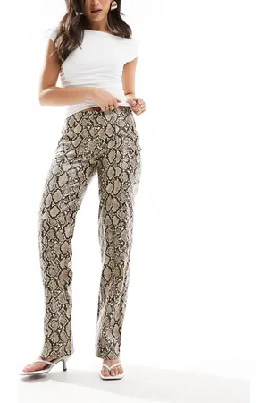 Bershka Straight leg faux leather pants in snake print
