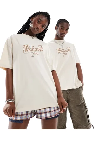ASOS Unisex oversized licence t-shirt with Tupac prints in -Neutral