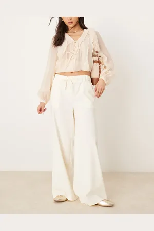Pimkie Drawstring tie waist wide leg pants in -White