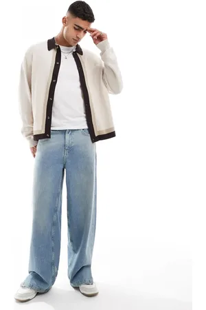 Cotton On Cotton On knitted button front collar detail cardigan in stripe-White