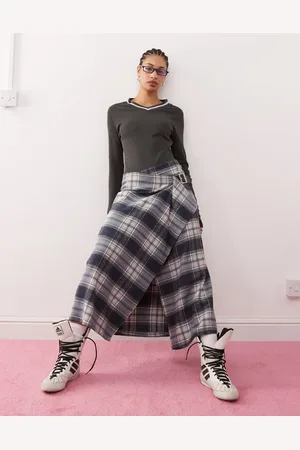 COLLUSION Blanket kilt skirt in brushed mono -Multi