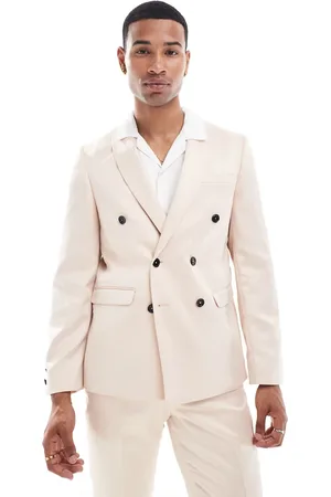 Twisted Tailor Double breasted skinny suit jacket in champagne
