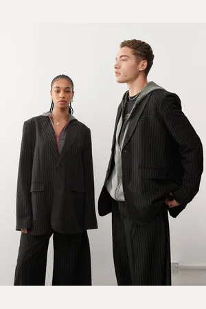 COLLUSION Unisex oversized blazer in pinstripe (part of a set)-Black