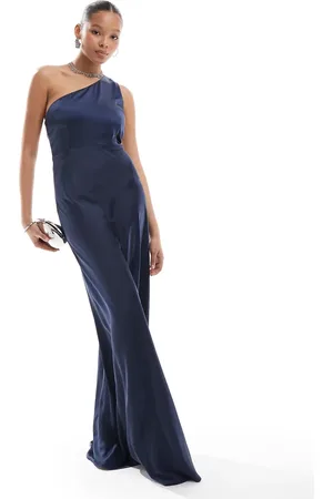Six Stories Bridesmaid bow one shoulder satin maxi dress in
