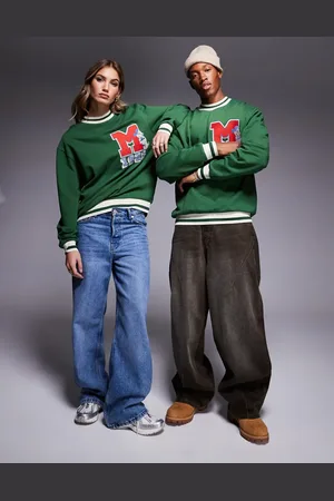 ASOS Disney unisex oversized sweatshirt with tipping details and Mickey Mouse embroidery in green