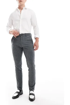 JJ Slim herringbone smart pants in grey melange