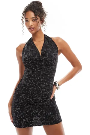 New Look Hotfix halter mini dress in