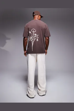 ADPT. Oversized washed flower back print t-shirt in brown