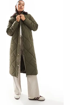 Threadbare Quilted longline jacket in with contrast collar-Green
