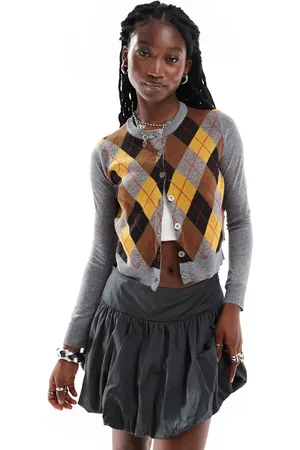 Daisy Street Marl cardigan with harlequin pattern front panel