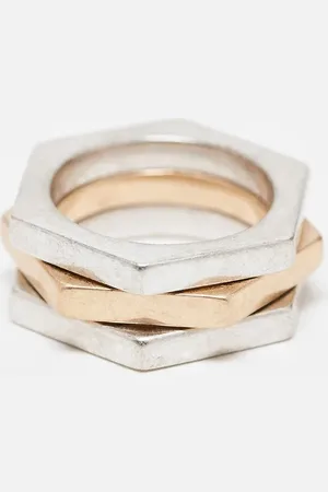 AllSaints Hex triple band ring in mixed metal-Multi