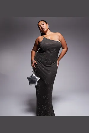 ASOS ASOS DESIGN Curve artwork hotfix one shoulder maxi dress with open back in -Grey