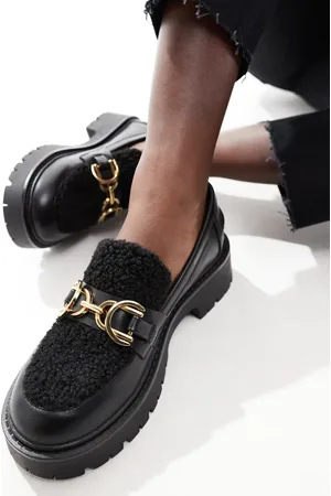 London Rebel Roxy chunky loafers with teddy faux fur in