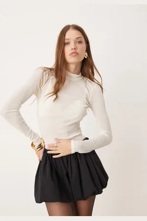 New Look Mesh stand neck long sleeve top in -White
