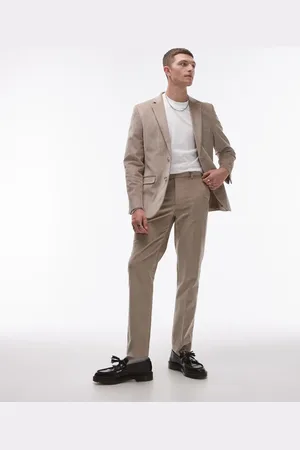 Topman Slim cord suit pants in -Neutral