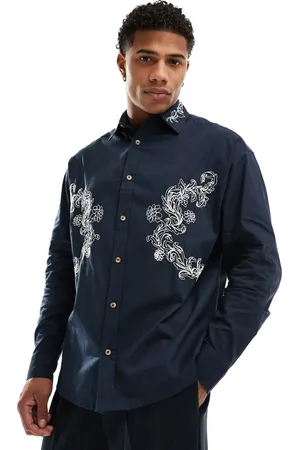 ASOS 90s oversized shirt with floral embroidery in -Black
