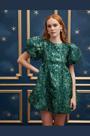 Sister Jane Puff sleeve mini jacquard dress in