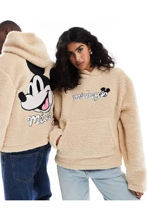 ASOS Disney unisex boxy oversized borg hoodie with Mickey face embroidery in -Neutral