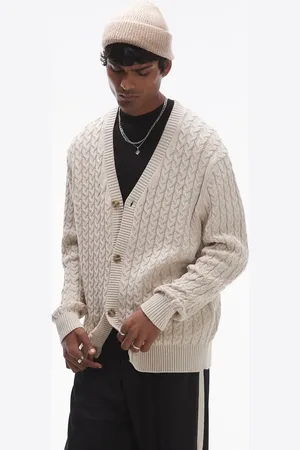 SELECTED Cable knit cardigan in cream-White