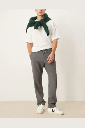SELECTED Robert straight fit pants with elastic waistband in grey