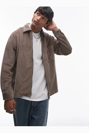 SELECTED Zip through cord shirt in tan-Brown
