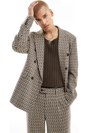 Viggo Fernandes double breasted oversized checked suit jacket in -Brown