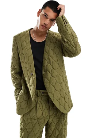 Viggo Casual oversized suit jacket in quilted khaki (part of a set)