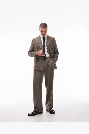 Topman Wide leg herringbone suit pants in