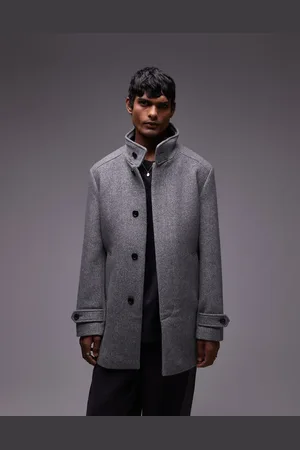 SELECTED Reuben overcoat with funnel neck in grey