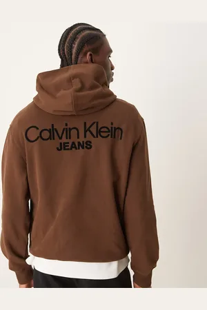 Calvin Klein Logo back print hoodie in dark brown - ASOS Exclusive