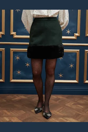 Sister Jane Faux fur hem mini skirt in forest green and black (part of a set)