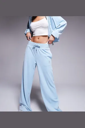 Juicy Couture Velour wide leg trackies in dusty blue exclusive to ASOS