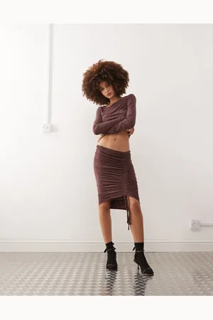 COLLUSION Ruched skirt (part of a set)-Brown