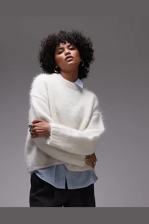 Topshop Knitted premium alpaca crew neck boxy jumper in -White