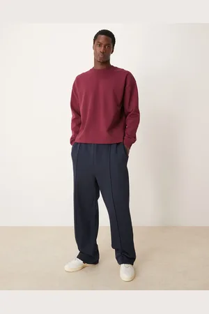 ASOS Premium interlock oversized boxy long sleeve t-shirt 300gsm in burgundy-Red