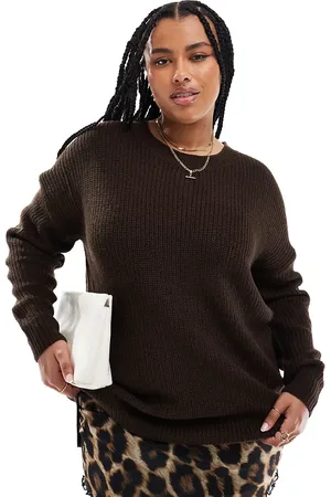 Yours Drop shoulder jumper in -Brown