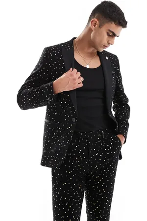 Twisted Tailor Farrow skinny suit jacket in black and gold (part of a set)-Multi