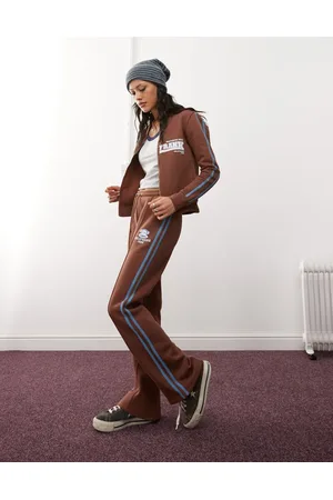 Daisy Street X Paul Frank piping detail low rise wide leg pants in brown (part of a set)