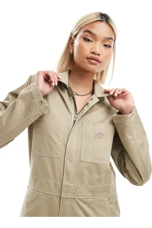 Dickies Vale coverall long sleeved jumpsuit in beige-Green