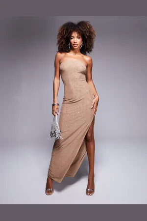 Jaded Rose Hotfix bandeau midaxi dress in -Neutral